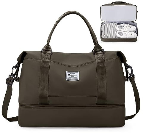 Reisetasche Damen Easyjet Handgepäck Tasche Sporttasche Weekender Bag Schwimmtasche Wasserdicht Travel Bag Duffle Bag Fitnesstasche Trainingstasche Krankenhaustasche mit Schuhfach A16-Dunkel Curry