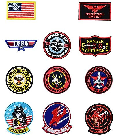 11 Stück Top Gun Aufnäher zum Aufbügeln Air Force Navy Army Patches Bestickte Aufnäher Kinder Flagge Maverick Patch für Jeans Jacke Kleidung Taschen Mützen