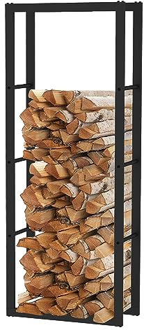 KEKAI Leñero de Interior Rack IV 60x25x150 cm Leñero Portátil de Interior y Exterior con Estructura de Acero Galvanizado, Ventilación y Diseño Minimalista, Color Negro