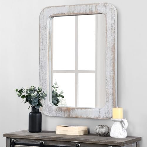 JJUUYOU Rustikaler Wandspiegel für Badezimmer, Holzrahmen, Wandspiegel, 40 x 50 cm, rechteckig, zum Aufhängen, großer Schminkspiegel, Dekor für Schlafzimmer, Wohnzimmer