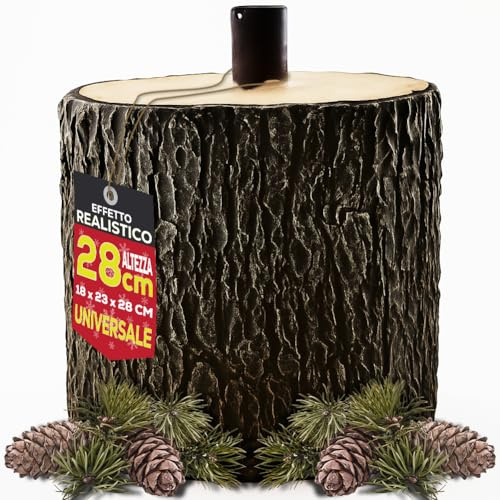 BAKAJI Base Supporto Albero di Natale in Resina, Tronco Realistico Natalizio, Riproduzione Fedele alla Realtà Solida Resistente, Attacco Universale 40mm Ganci per Adattamento Altezza (28 cm)