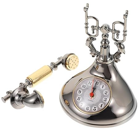 OSALADI Telephone Clock Retro Table Clock Desk Alarm Clock Old Dial Phone with Cord Vintage Telephone Decor Old Fashioned Telephone Microphone Electronic Component Delicate To Rotate