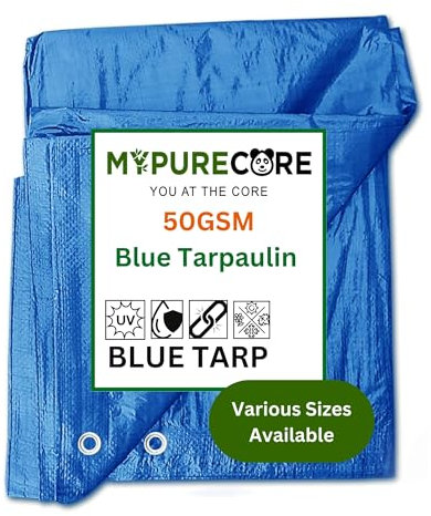 MYPURECORE Large Blue Tarpaulin in Various Sizes - Durable, Water & UV Resistant Tarp Plastic Sheet for Outdoor, Camping, Tent Groundsheet & Garden - Ground Sheet for Versatile Use (2m x 2m)