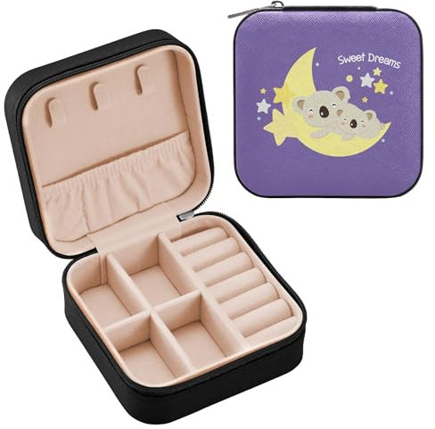 Schmuckschatulle für Damen, PU-Leder, Reise-Schmuckkästchen für Ringe, Ohrringe, Halsketten, Uhren, Geschenke für Mädchen, Damen, Frauen, Grußkarte, niedlicher Cartoon-Koala-Baby