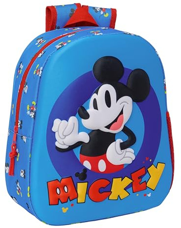 safta Mikkey Mouse Schulrucksack mit 3D-Design, anpassbar an den Wagen, ideal für Kinder verschiedener Altersgruppen, bequem und vielseitig, Qualität und Widerstandsfähigkeit, 27 x 10 x 33 cm, Blau,
