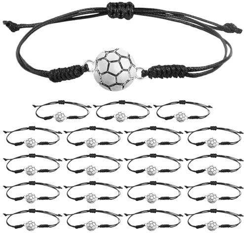 20 Stück Fußball Armbänder, Geflochtene Seil Fußball Charm Armbänder für Jungen und Mädchen, Verstellbares Sportarmband Fußball Partygeschenke Unisex Schmuck für Sportmannschaftsspieler