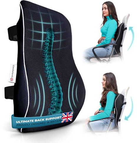 𝐖𝐈𝐍𝐍𝐄𝐑 𝟐𝟎𝟐𝟒* Comfortpad Britain Memory Foam Back Lumbar Support Cushion, for Office Chairs, Cars, Home, with Double Adjustable Straps in Black.