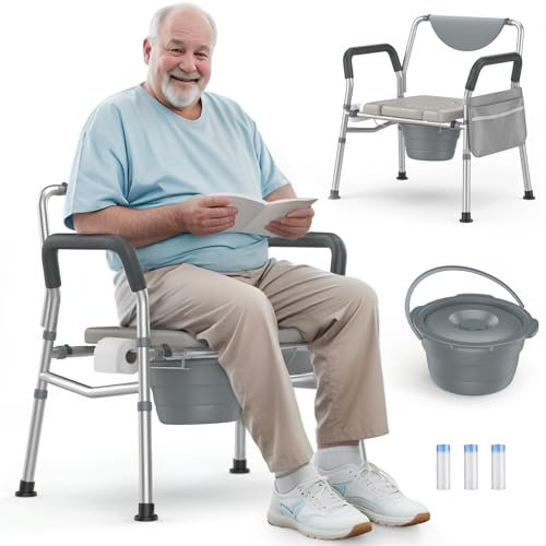 Hybodies Heavy Duty Bariatric Commode, 4-in-1 Tragbare Nachtkommode oder Über-Toilettenstuhl, extra breit | Höhenverstellbar | Leicht zu reinigen, Handicap Toilettenstuhl für ältere Menschen mit