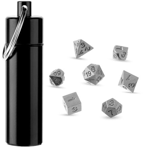 7-Teiliges Mini-Würfel Set,DND Würfel Set,Tragbare Rollenspielwürfel,Mikro Würfel Mit Schlüsselanhänger,Perfektes Zubehör für DND-Spieler,Ttrpg-Spieler Oder Dungeon-Meister-Silber