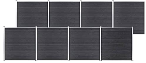 SECOLI WPC Zaun-Set, 8 Elemente, 1391x186 cm, Grau, Sichtschutzzaun, Windschutz, Gartenzaun, Komplettset