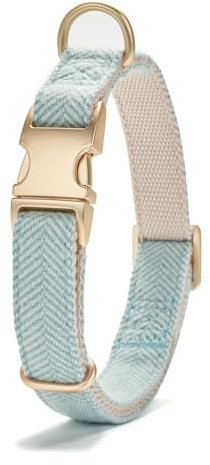 Petiry Tweed Dog Collar with Side Release Metal Buckle,Stylish Durable Cotton Fabric Dog Collar For Large Dogs Neck 40-66cm,Blue