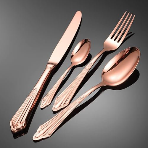 DSeenLeap Set di Posate in Acciaio Inossidabile da 48 Pezzi, Set di Posate per Utensili da Cucina per la casa per 12 Persone, Set di Posate, Lavabile in lavastoviglie (Rame)