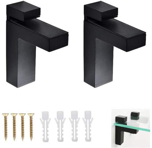 Verstellbare Glasregalhalterung, Qikuver 2 Pcs Glasregalhalterung, Verstellbare Regalhalterung, Wandhalterung für Glasregale, Glasklemme, für 5-30 mm Dicke Regale (Schwarz F)