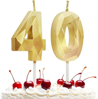 Prebarfun Gold Geburtstagskerzen Zahlen 40, Geburtstagskerzen für Torte, Kuchendeko Geburtstag,Kerzen Geburtstag 3D, Geburtstag Kerzen für Geburtstag Party, Hochzeiten, Firmenfeiern, Jubiläen