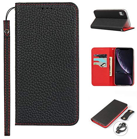 CAVOR HandyHülle kompatibel mit iPhone XR Hülle,Flip Echtleder Geldbörse Handyhülle,[3 Kartenfächer][Magnetisch][RFID Blocker],Klapphülle kompatibel mit iPhone XR - Schwarz