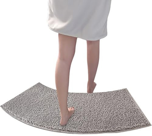 Fan-Shaped Curved Shower Mat,Curved Bath Mat for Corner Shower,Ultra Microfiber Soft Non Slip Curved Bath Mat,Strong Water Absorbent Bathroom Rug,Machine Washable(Grey)