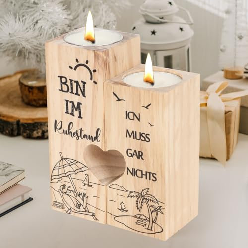 Ruhestand Geschenk, Seutgjie Renteneintritt Geschenk Frau Mann Kerzenständer Holz Abschiedsgeschenk Kollegin Rente Kleinigkeit zum Ruhestand