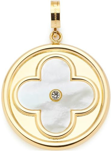 JEWELS BY LEONARDO Anhänger Clip & Mix Helena, Ketten-Anhänger aus goldfarbenem Edelstahl, Kleeblatt-Motiv aus Perlmutt und einem Zirkonia-Stein, Schmuck Geschenk für Frauen, 024399