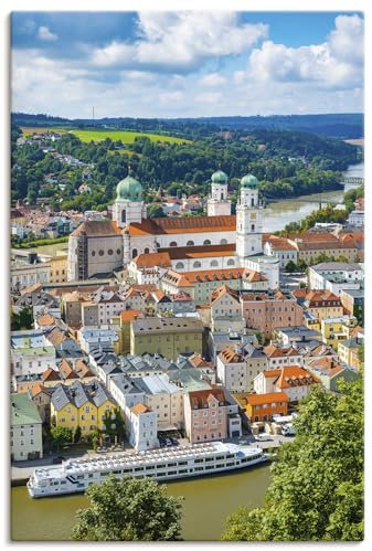 ARTLAND Wanddeko Leinwand Bilder Wandbild 60x90 cm Sommer Donau Inn Fluss Dom St. Stephan Altstadt Passau Bayern U5IG