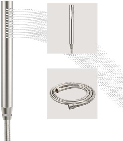 ACEFY Duschkopf wassersparend 1 Strahlart Handbrause/Stabhandbrause Duschbrause massiv Messing Gebürstet mit leicht zu reinigenden Gummidüsen (Verchromt Duschkopf +Schlauch)