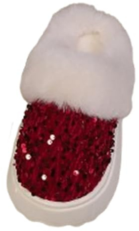 ZNEL Bling Sequin Slippers For Women Men Fuzzy House Slip On Indoor Outdoor Furry Fleece Lined Ladies Home Shoes Anti-Skid Rubber Hard Thick Sole(38/39 EU, Red)