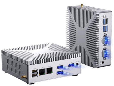 Mini PC Industrial, Kinupute Ordenador de Sobremesa sin Ventilador 12 Alder Lake-N100, Hasta 3,4GHz, 16G DDR4, 256G NVME SSD, Windows 11 Pro, COM RS232, LAN Dual, 4K@60Hz 2xHDMI/DP, WiFi6, BT5.2, VESA