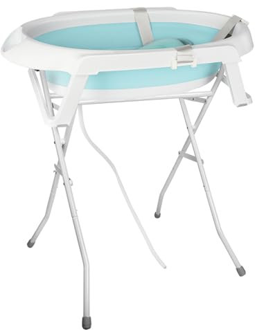 Baignoire pour bébé avec support, Baignoire Ergonomique pour Bébé avec Support, Fermeture Compacte, Organisateur pour Parents, Maximum 10 Kg, rangement pour les parents-66 * 61 * 82 cm-vert