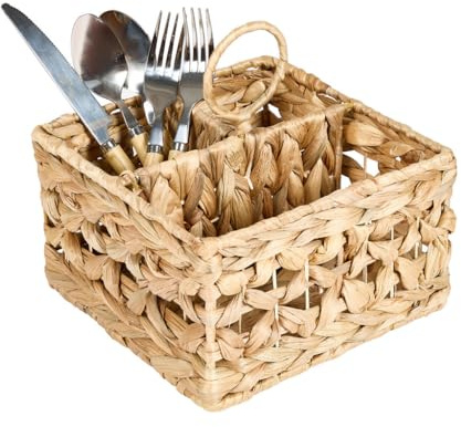 Water Hyacinth Cutlery Basket with Carrying Handle Three Compartment Basket