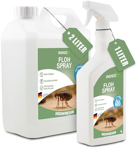 INSIGO Flohspray für Wohnung und Möbel 2L + 1L - Abwehrspray gegen Flöhe mit Sofortschutz - Floh-Spray für Hunde und Katzen - Flohmittel hochwirksam & laborgeprüft