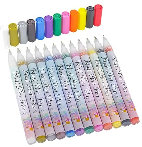 Bolígrafos de pintura de uñas, bolígrafos de esmalte para mujeres - Pensos de arte de esmalte de uñas impermeables de 12 colores | Kit de manicura de hogar de 0.5 mm Foot Toes Drawing para carpas fina