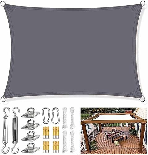 Rechteckig, quadratisch, 4 x 7 m, grau, schwer belastbar, Carport Schattenplanen mit Befestigungsset für Terrasse, Terrasse, Pool, UV Markise für Außen-Sonnenschutz.