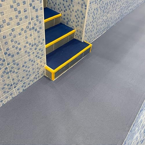 LONGSAND Swimming Pool Ladder Mat 3x10 Ft Commercial Wet Area Non Slip Floor Mat Extra Thick PVC Waterproof Pad for Pool Desk Bathroom Restaurant Kitchen Waterpark,Gray/Grey