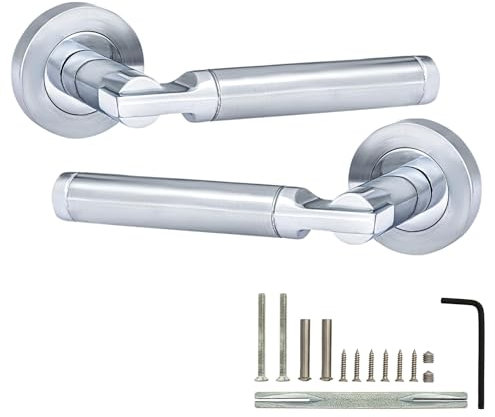 XFORT Turino Lever on Rose Door Handles, Internal Door Handle Sets, Lever Latch Door Handle, Interior Door Handles for Home & Office – Polished Chrome/Satin Chrome Dual Finish
