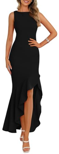 AOWVUTS Vestido Largo Mujer sin Mangas Vestido de Fiesta Elegantes Maxi Vestidos con Abertura Volantes Vestidos de Dama de Honor Formales Cintura Alta Vestidi de Noche Cóctel Invitada Boda