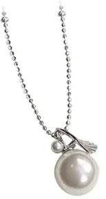 Tolldek Weißgold 14 Karat 585 Damen Halsketten, Ginkgo Biloba Damenkette Anhänger mit Perle Rundschliff Weiß, 14K Gold Kette Frauen Echt Schmuck, 40+5