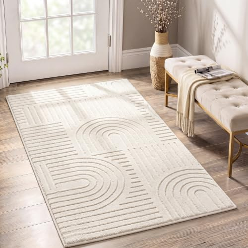 Famibay Teppich Läufer 80x150cm rutschfest Teppich Läufer Flur Waschbar Beige Küchenläufer für Eingang Küche Schlafzimmer Korridor