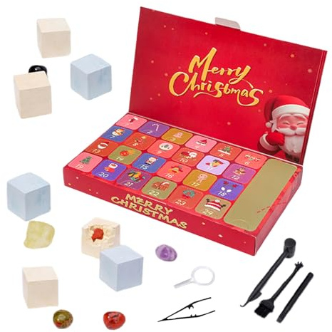Adventskalender 2025 Kinder Kristalle,24 Fächer Natürliche Kristalle Steine Ausgraben Thema ，für Mädchen Und Geologie Enthusiasten