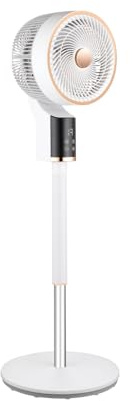 Brigros White - Ventilatore a Piantana Arion 50W con Display LED e Timer 12 Ore, Ventola Turbo con Oscillazione Verticale e Orizzontale, 3 Velocità, Altezza Regolabile, 31x26x105 cm