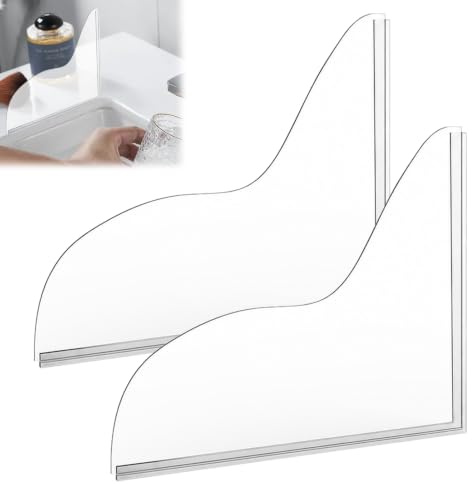 Corner Splash Guard, 2PCS Shower Splash Guard, Kitchen Sink Splash Guard | Self Adhesive Splash Guard Bathtub, Shower Screen Splash Guard, Splash Guards for Bathroom Restroom Bathtub Kitchen
