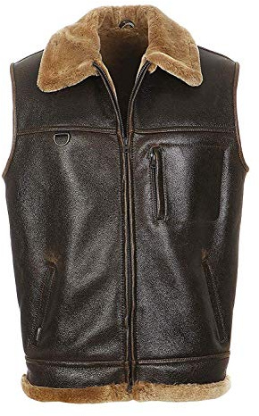 Hollert German Leather Fashion Lammfellweste - FIRMINIUS mit Kragen Herren Weste aus hochwertigem Merino Lammfell und Echtleder Größe XXL, Farbe Braun
