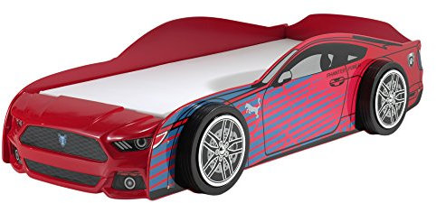 VIPACK Autobett, Spielbett, Einzelbett, Kinderbett, Holzwerkstoff, rot, 227 x 111 x 60 cm