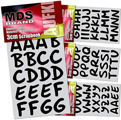 MDS Brand 3cm Buchstaben zum beschriften, Großbuchstaben sind Wetterfest Klebebuchstaben einfach zum basteln - gestalten u. Verzierung von Einladungskarten und Briefkasten (Schwarz)
