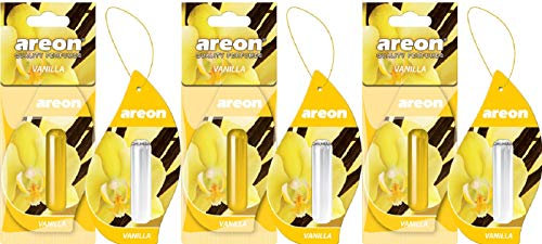 AREON Liquid Auto Lufterfrischer Vanille Duft Autoduft Duftflakon Parfüm Set Flakon Aufhängen Hängend Anhänger Spiegel Gelb 5ml 3D (Vanilla Pack x 3)