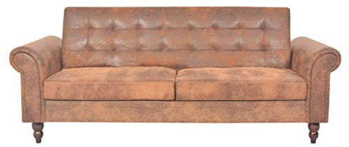 Festnight Schlafsofa mit Armlehnen Schlafcouch Kunstleder Wohnzimmersofa Chesterfield-Look Sofa Braun