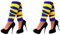 krautwear Damen 2 Paar Beinwärmer Stulpen Legwarmers Overknees gestrickte Strümpfe 80er Jahre 1980er Jahre (blau-gelb-2x)
