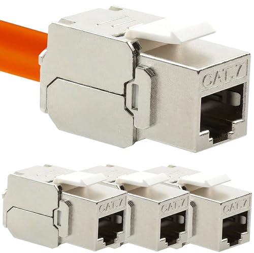 4x RJ45 CAT 7 Keystone Modul 10 GBit/s, 600 MHz, POE, Jack Buchse werkzeuglos für Leerdose, Patchpanel, CAT8 CAT7 CAT7A CAT6A CAT6 Netzwerkkabel AWG 22-26 Verlegekabel Ethernet LAN Kabel Lankabel