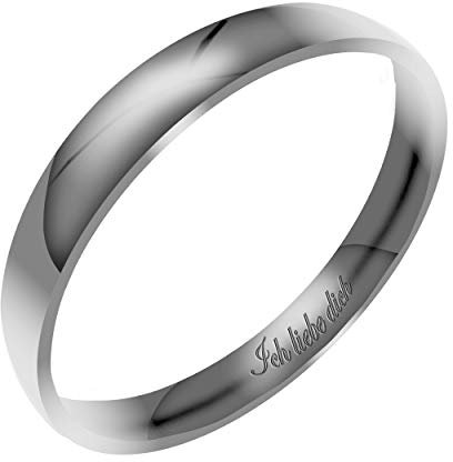 Everstone Damen Glänzend Poliert 3MM Kuppelförmig Partnerringe Trauringe Eheringe aus Titan Farbe: Platin Lasergravur Ich liebe dich