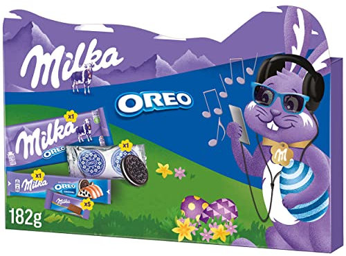 Milka & OREO Geschenkbox Ostern 1 x 182g I Osterschokolade Einzelpackung I 8-teilig I Ostergeschenk Schokolade I Süßigkeiten zu Ostern aus 100% Alpenmilch Schokolade