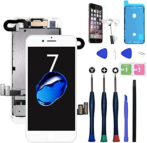 Xlhama Ersatzbildschirm Touchscreen LCD Display kompatibel für iPhone 7 Weiß 4,7'' mit Reparaturwerkzeug, Frontkamera, Proxidationssensor, Lautsprecher