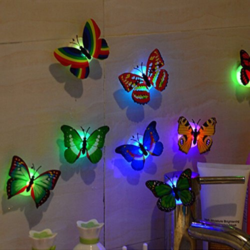 Alecony LED Bunt Schmetterling Wanddeko Licht Party Licht, LED Deko Beleuchtung Nachtlicht mit Saugnapf Wandleuchten Nachtlicht,Schmetterling Aufkleber Wandsticker Wandtattoo Leuchtaufkleber